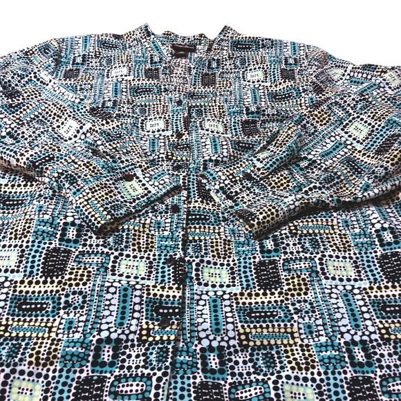 VINTAGE MAGGIE BARNES Blouse Top Long‎ Size 3X No Wrinkle Satin Poly Geometric - Picture 3 of 9